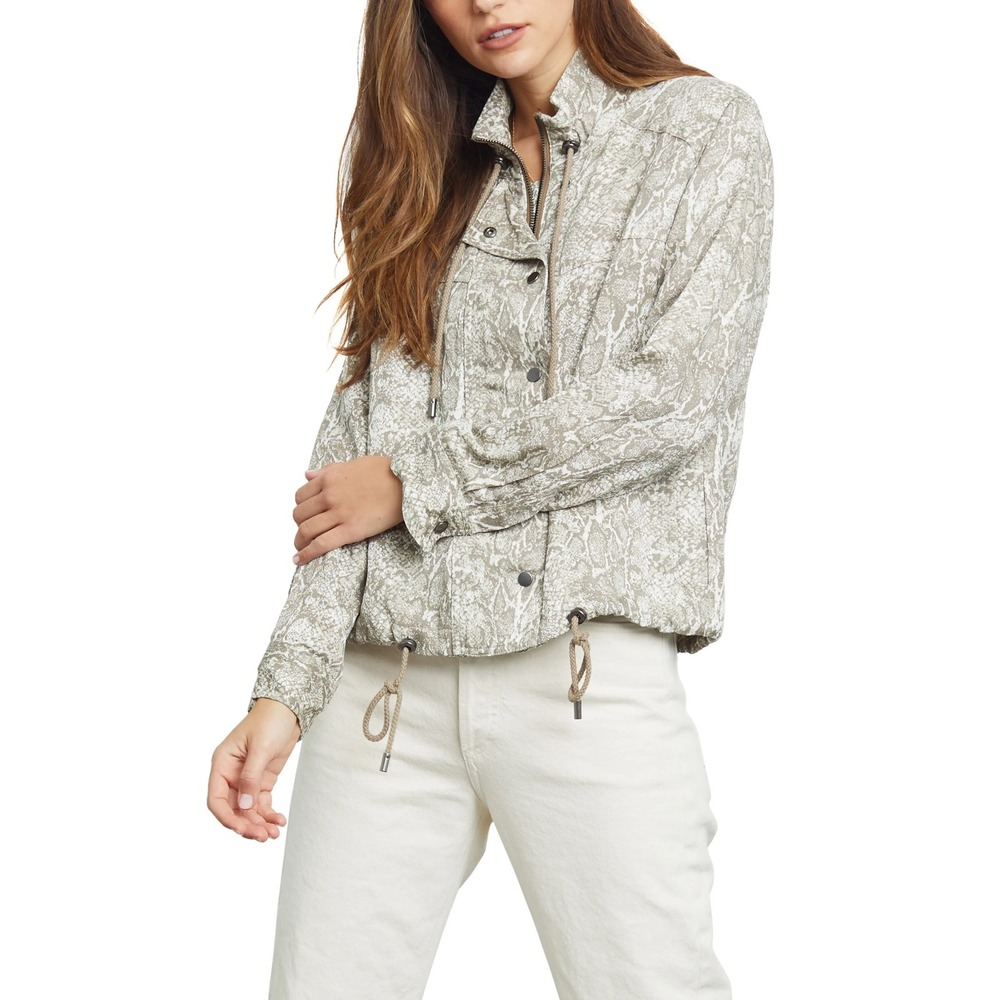 Rails Womens Snakeskin Print Utility Jacket Tan Cream Full Zip Snap Front Sz M
